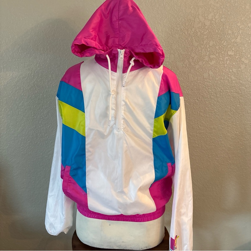 2017 Color Block MTV Women's Medium 1/4 Zip Hooded Pullover Windbreaker - Picture 7 of 7